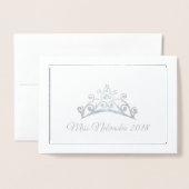 Carte Dorée Miss USA style Pageant Silver Foil Tiara Note Card (Devant avec enveloppe)