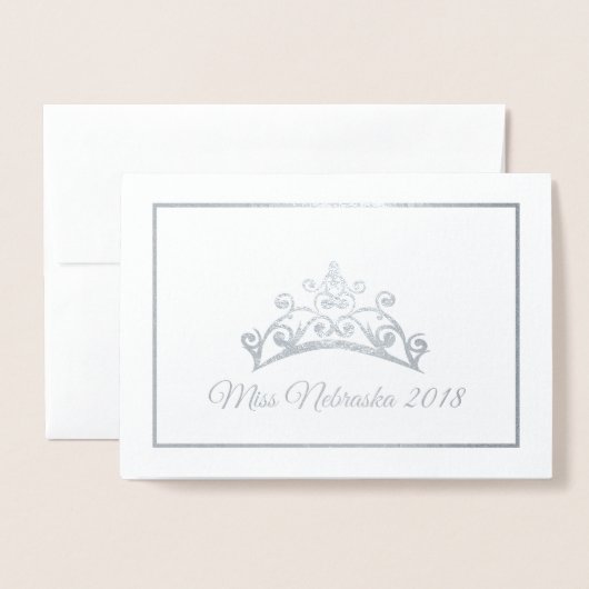 Carte Dorée Miss USA style Pageant Silver Foil Tiara Note Card (Devant avec enveloppe)
