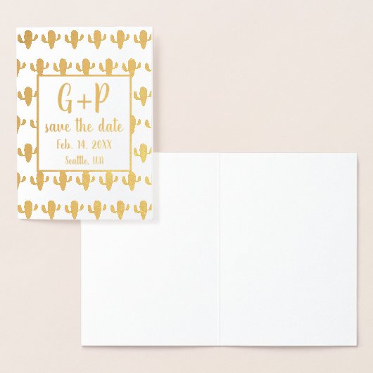 Carte Dorée Modern Cactus Motif Illustration Enregistrer La Da (Affichage)