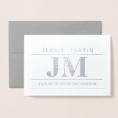 Carte Dorée Moderne Gras Professionnel | Blanc gris et argent (Devant avec enveloppe)