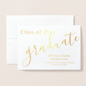 Carte Dorée Moderne Script Gold Foil Photo Graduation (Devant avec enveloppe)