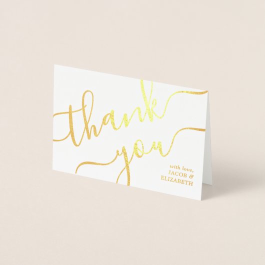 Carte Dorée Moderne simple Mariage de script et de photo Merci (Devant)