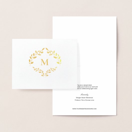 Carte Dorée Monogram Business Logo Laurel feuille Luxe (Affichage)