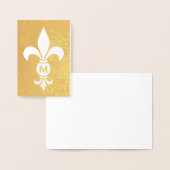 Carte Dorée Monogramme Fleur De Lis Élégante Note Pliée (Affichage)