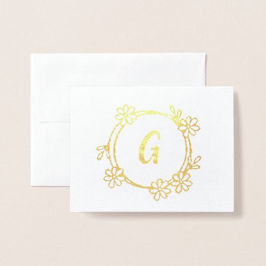 Carte Dorée Monogramme floral tendance (Devant avec enveloppe)