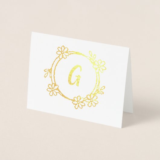 Carte Dorée Monogramme floral tendance (Devant)