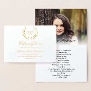 Carte Dorée Monogramme Gold Foil Photo College Graduation Foil