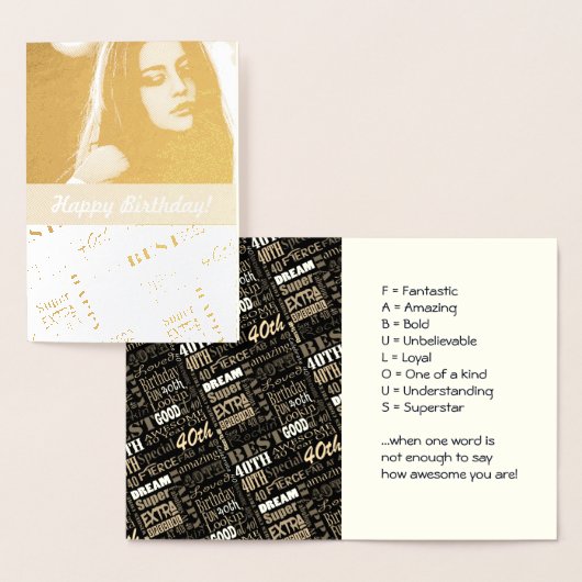 Carte Dorée Monogramme photo spécial de la fête du 40e anniver (Affichage)