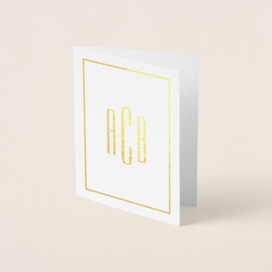 Carte Dorée Monogramme simple vertical à trois lettres bordure (Devant)