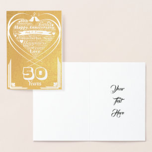 Carte Dorée Mot personnalisé Art 50e Anniversaire Or