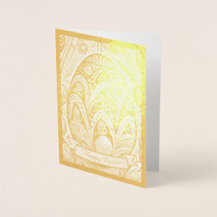 Carte Dorée Motif de Pâques b/n dessin animé avec œufs de Pâqu