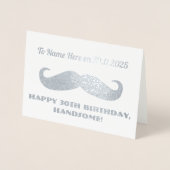 Carte Dorée Moustache Joyeux Anniversaire Beau Argent Humorist (Devant)