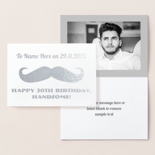 Carte Dorée Moustache Joyeux Anniversaire Beau Argent Humorist (Affichage)