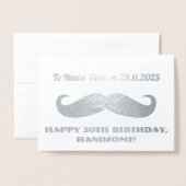 Carte Dorée Moustache Joyeux Anniversaire Beau Argent Humorist (Devant avec enveloppe)