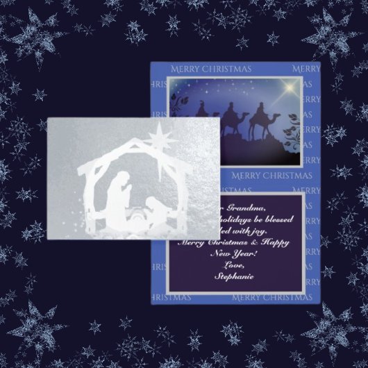 Carte Dorée Nativité Lux Blue & Silver Christmas
