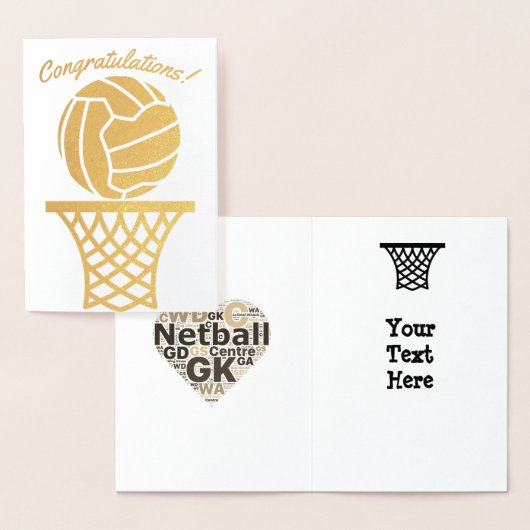 Carte Dorée Netball Theme Ball Design Félicitations (Affichage)