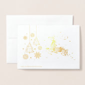 Carte Dorée Noël de rennes d'or de luxe (Derrière avec enveloppe)
