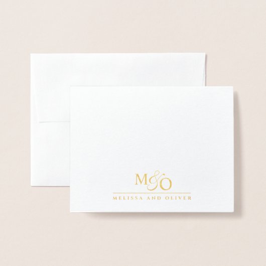 Carte Dorée Nom du couple Mariage Monogram Gold (Devant avec enveloppe)