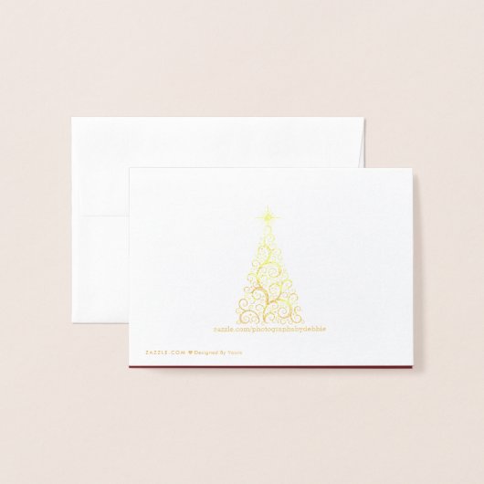 Carte Dorée Nom Place Card Gold Foiled ChristmasTree (Derrière avec enveloppe)
