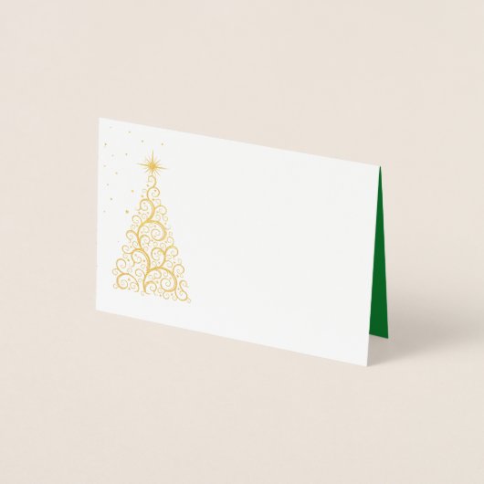 Carte Dorée Nom Place Card Or Foiled ChristmasTree & Stars (Devant)