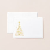 Carte Dorée Nom Place Card Or Foiled ChristmasTree & Stars (Devant avec enveloppe)