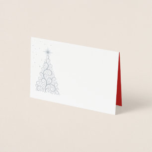 Carte Dorée Nom Place Card SLVR Foiled ChristmasTree & Stars