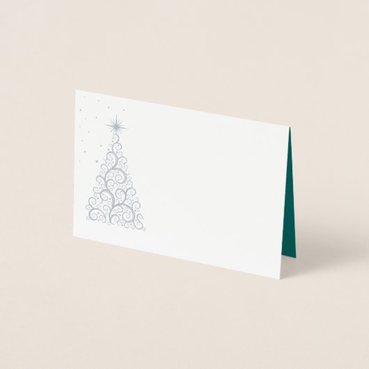 Carte Dorée Nom Place Card SLVR Foiled ChristmasTree & Stars (Devant)