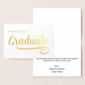 Carte Dorée Note Du Merci De Graduate Graduation (Affichage)