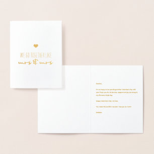 Carte Dorée Nous Allons Ensemble Comme Mme & Mme.