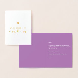 Carte Dorée Nous allons ensemble Comme Mme & Mme Valentine's D