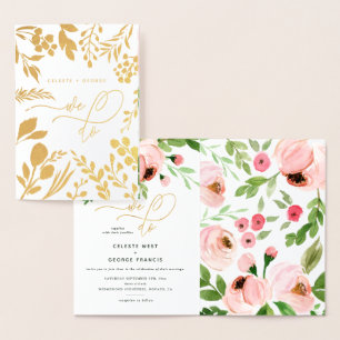 Carte Dorée Nous faisons de l'aquarelle florale et mariage de