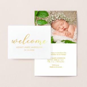 Carte Dorée Nouveau bébé moderne Accueil photo Gold Foil Note