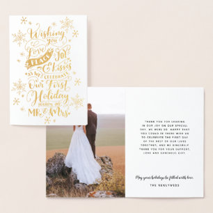 Carte Dorée Nouvel An Holiday Peace Love Joy Kisses Letting