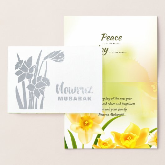 Carte Dorée Nowruz Moubarak. Daffodiques du printemps Nouvel A (Affichage)