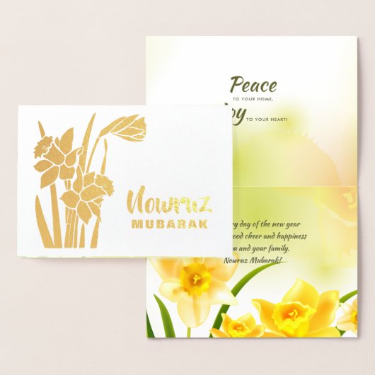 Carte Dorée Nowruz Moubarak. Daffodiques du printemps Nouvel A (Affichage)
