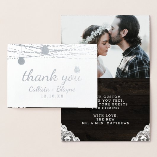 Carte Dorée Oak Ridge Rustic Merci Mariage Photo Silver (Affichage)