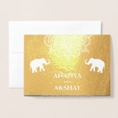Carte Dorée Océan Blue Henna Elephant Mariage Indien Or (Devant avec enveloppe)