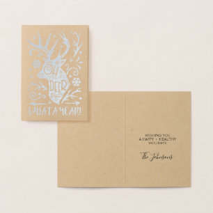 Carte Dorée Oh Deer Quelle année Reindee Noël Silver Foil