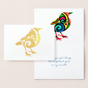 Carte Dorée Oiseau Coloré Texte Personnalisé pour Toutes les O