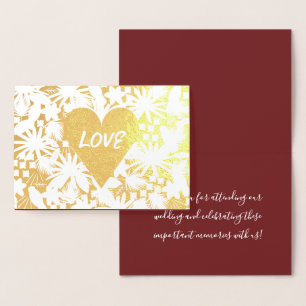 Carte Dorée Oiseaux en papier d'aluminium Amour Mariage Merci
