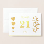 Carte Dorée Or personnalisé 21e anniversaire (Devant avec enveloppe)
