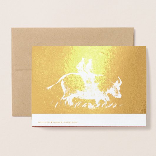 Carte Dorée Original Ox Enfants peindre chinois Année 2021 Lux (Derrière avec enveloppe)