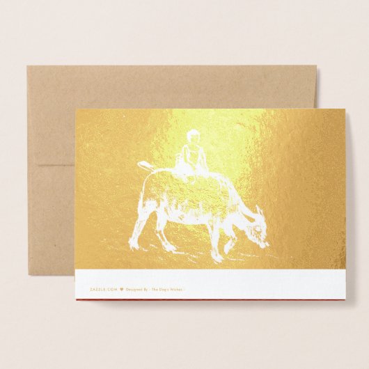 Carte Dorée Original Ox Peinture Enfant Chinois Année 2021 Lux (Derrière avec enveloppe)