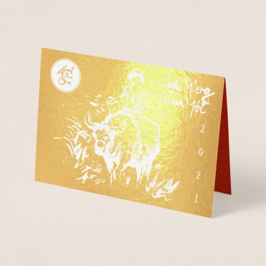 Carte Dorée Original Ox Peinture pour enfants Lunar 2021 Luxe (Devant)