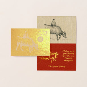 Carte Dorée Original Ox Peinture pour enfants Lunar 2021 Luxe