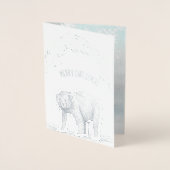 Carte Dorée Ours de Noël et flocons de neige Salutations (Devant)