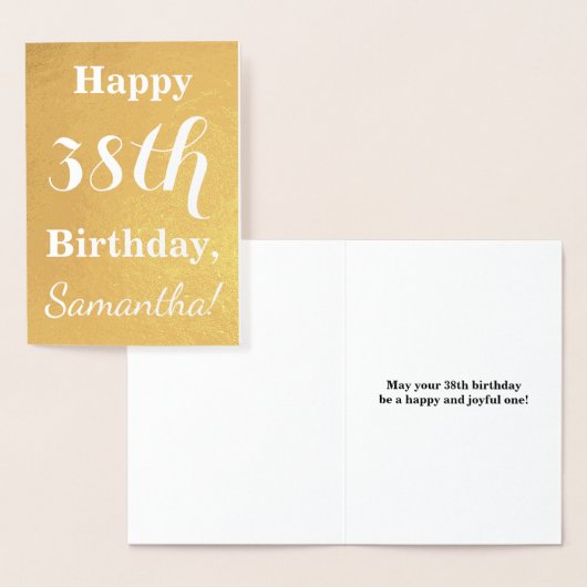 Carte Dorée Papier d'or de base "Joyeux 38e ANNIVERSAIRE" ; No (Affichage)