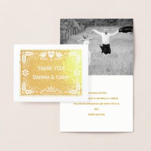 Carte Dorée Papier picado mariage Merci photo or