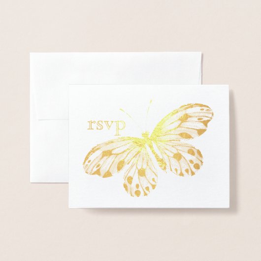 Carte Dorée Papillon d'or RSVP (Devant avec enveloppe)