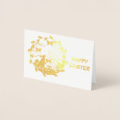 Carte Dorée Pâques Bunny Wait Gold Foil Card (Devant)